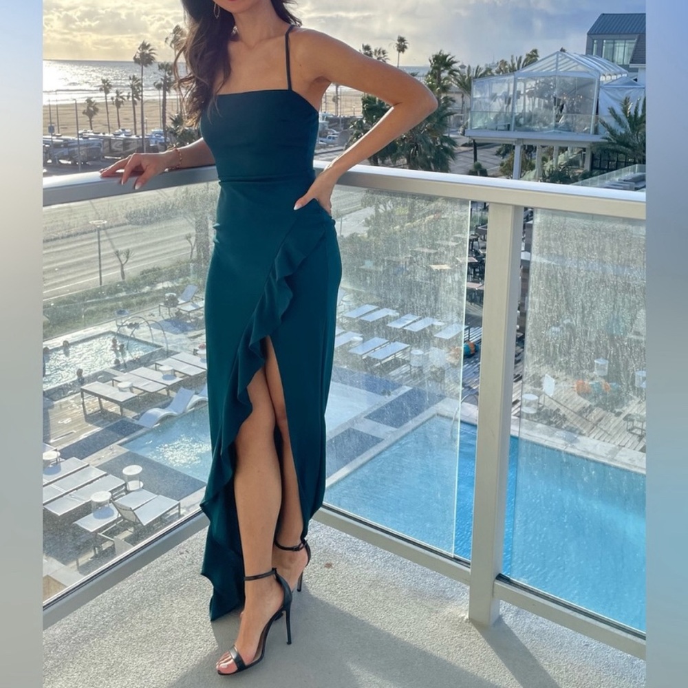 Lulu's Asymmetrical Teal Ruffle Dress